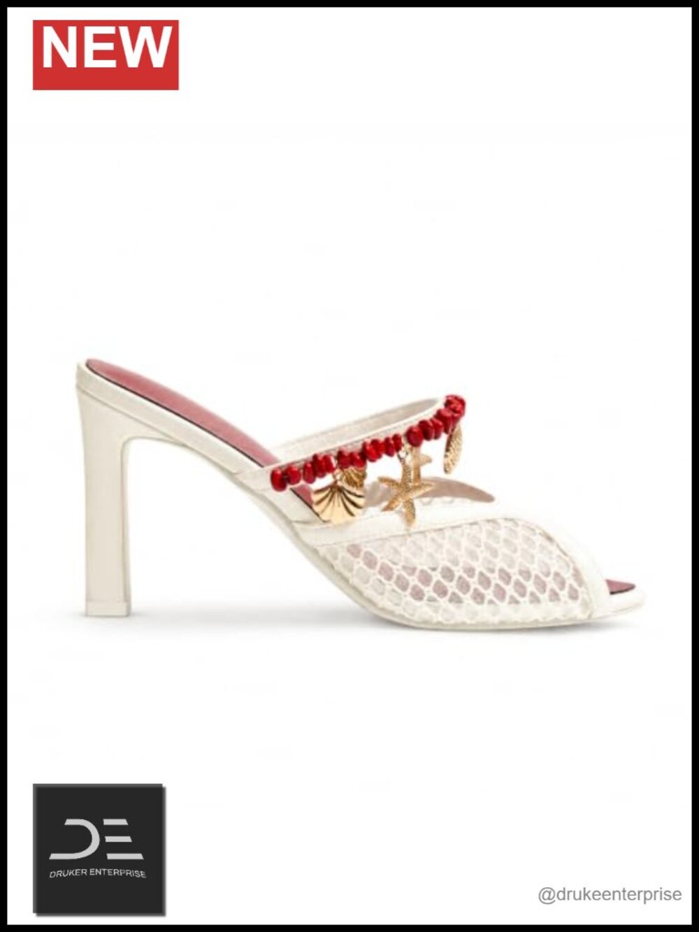 Women's Seashell Beaded Peep Toe Block Heel Mules Slip On Summer Sandals